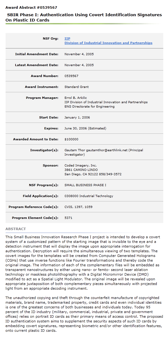 NSF Grant Award